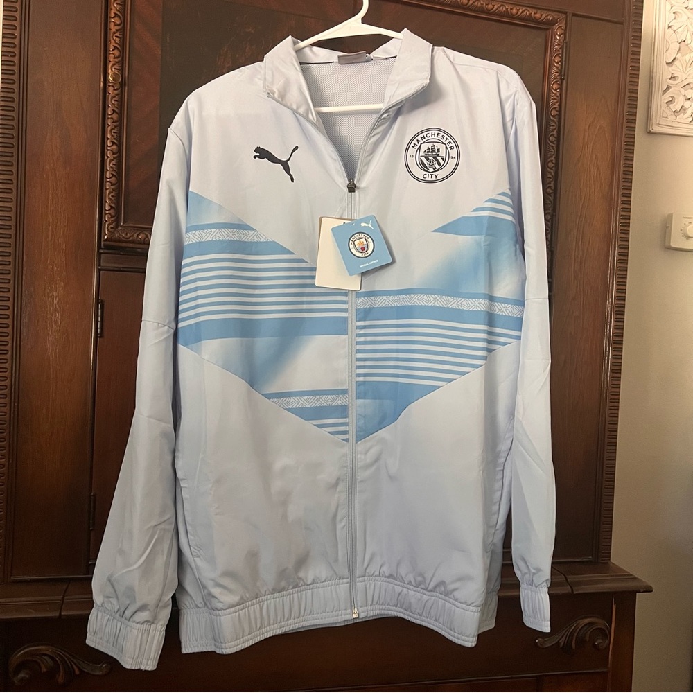 PUMA MANCHESTER CITY FC PREMATCH JACKET FULL ZIP BLUE SIZE M